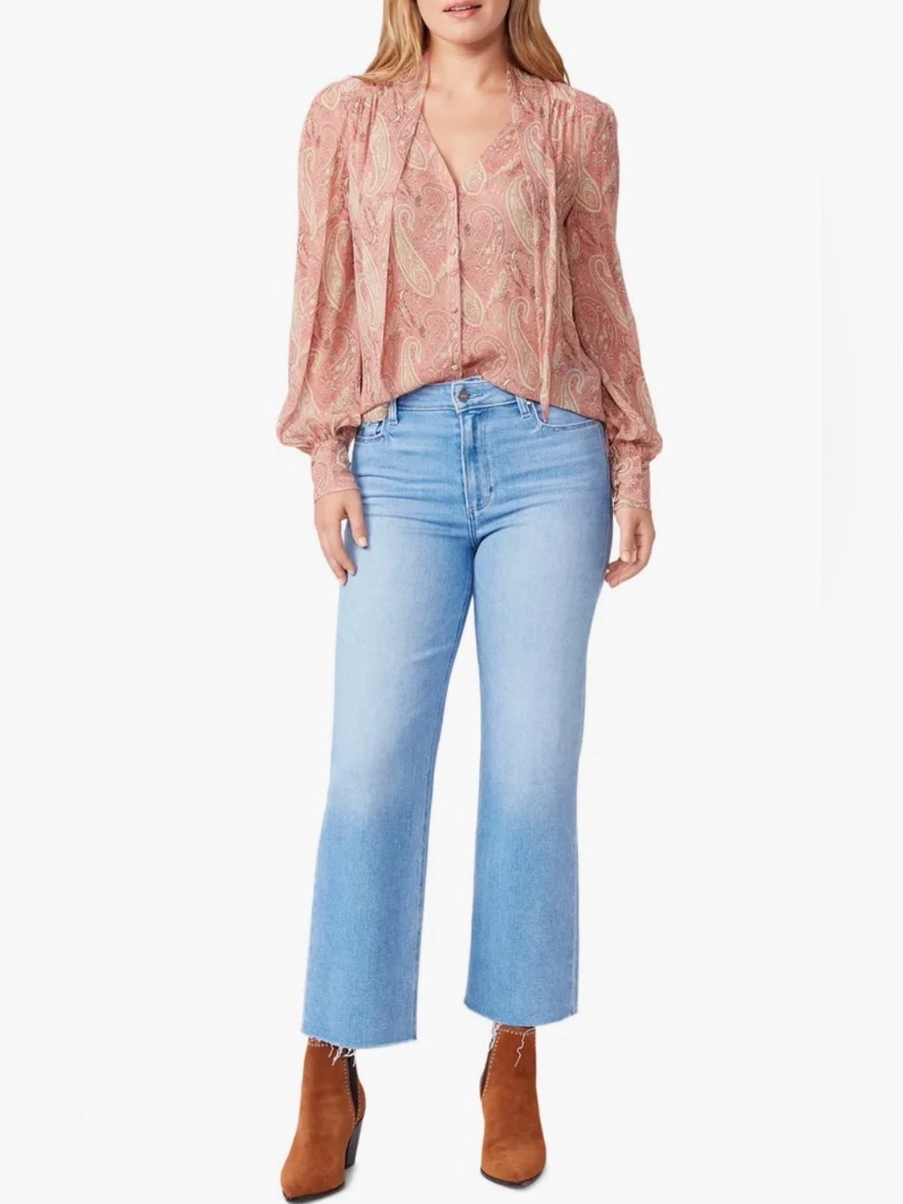 23•PAIGE Nellie Light Blue High-Rise Cropped Straight Jeans